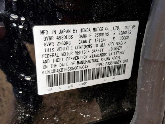 JH4KB16585C016043 - 2005 ACURA RL BLACK photo 10