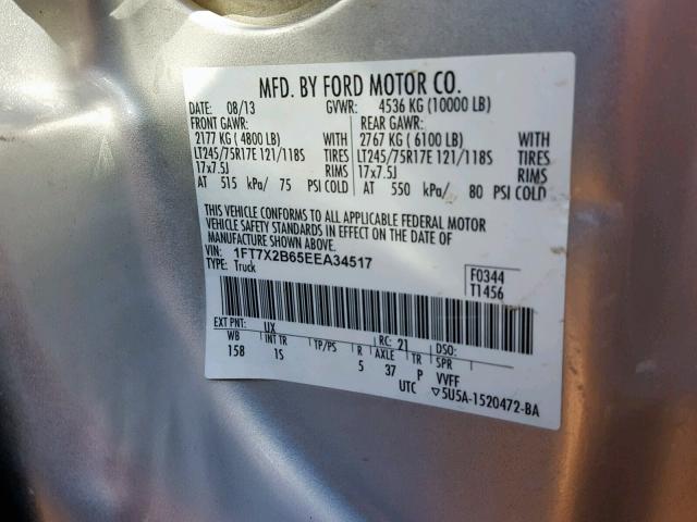 1FT7X2B65EEA34517 - 2014 FORD F250 SUPER GRAY photo 10