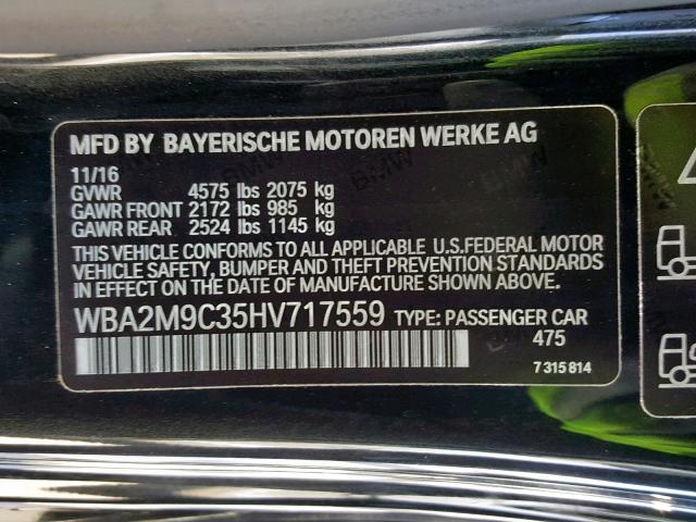 WBA2M9C35HV717559 - 2017 BMW 230XI BLACK photo 10