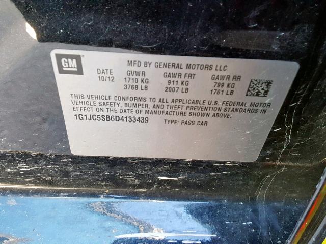 1G1JC5SB6D4133439 - 2013 CHEVROLET SONIC LT 黑色 照片 10
