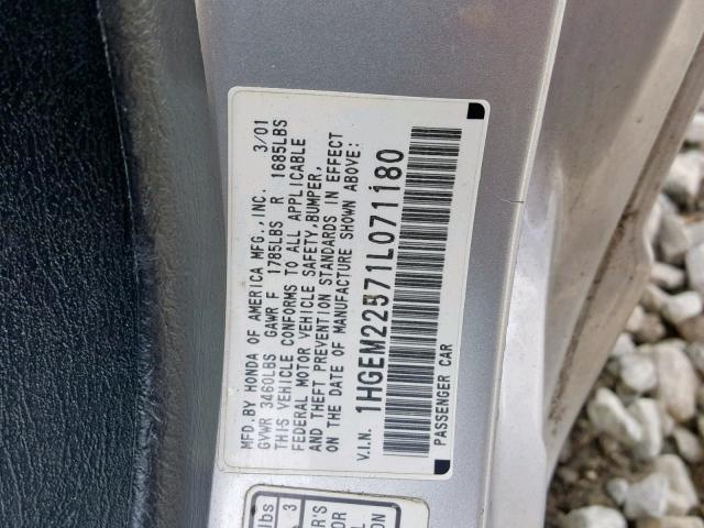 1HGEM22571L071180 - 2001 HONDA CIVIC LX 银色 照片 10