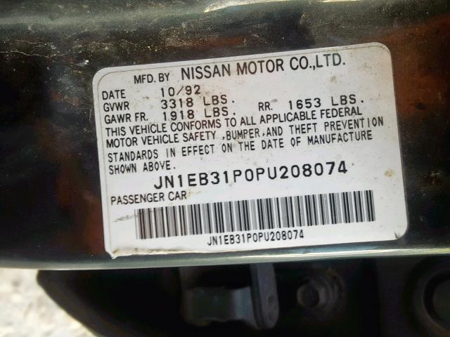 JN1EB31P0PU208074 - 1993 NISSAN SENTRA E GREEN photo 10