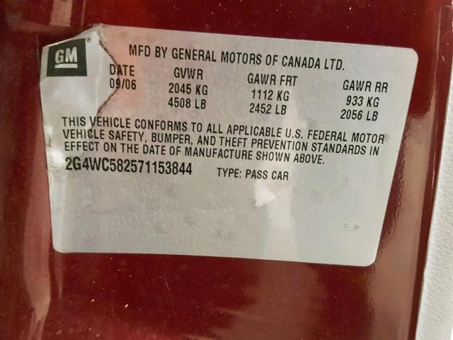 2G4WC582571153844 - 2007 BUICK LACROSSE C RED photo 10