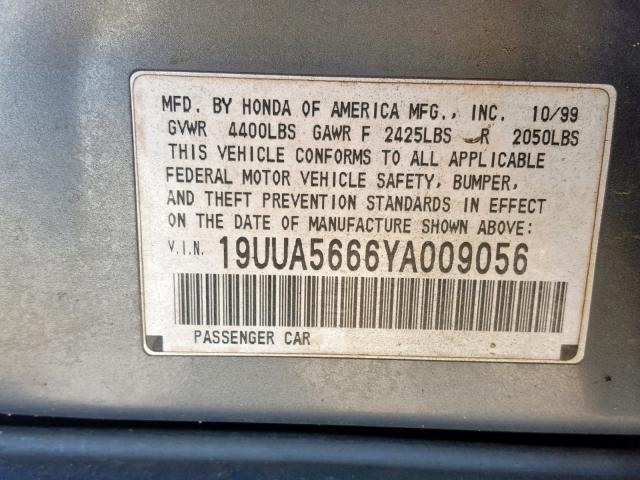 19UUA5666YA009056 - 2000 ACURA 3.2TL GREEN photo 10