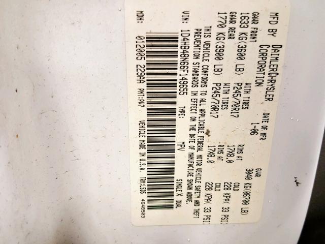 1D4HB48N66F149655 - 2006 DODGE DURANGO SL WHITE photo 10