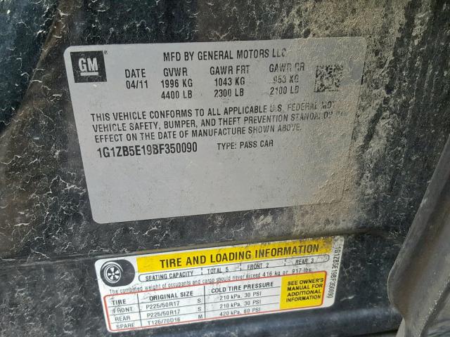 1G1ZB5E19BF350090 - 2011 CHEVROLET MALIBU LS BLACK photo 10