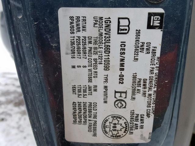 1GNDV33L66D110599 - 2006 CHEVROLET UPLANDER L Boz foto 10