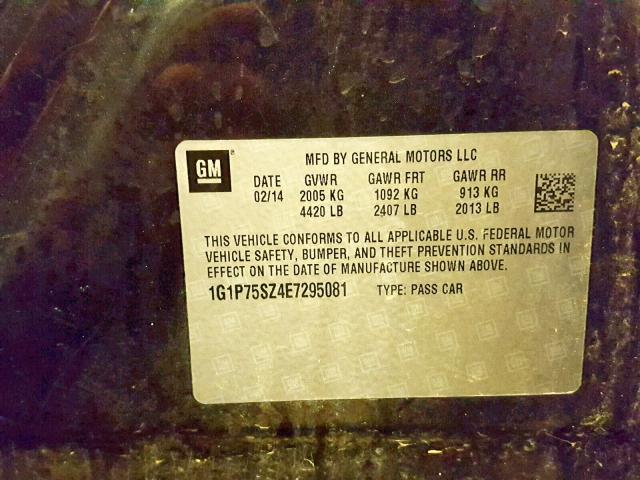 1G1P75SZ4E7295081 - 2014 CHEVROLET CRUZE BLACK photo 10