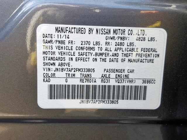 JN1BV7AP2FM333805 - 2015 INFINITI Q50 BASE GRAY photo 10