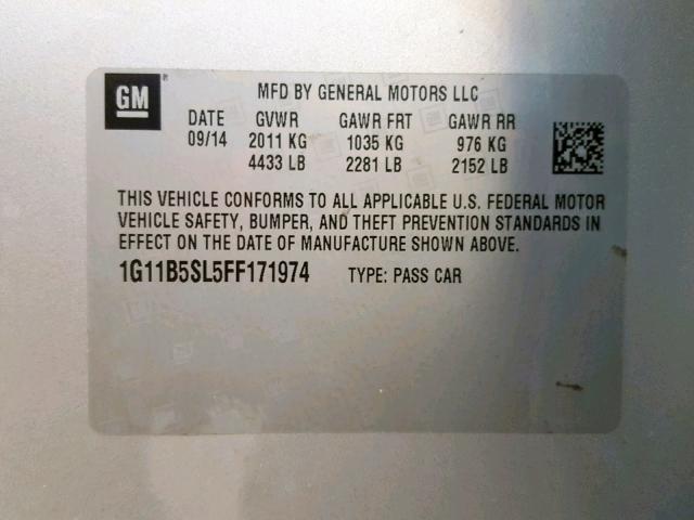 1G11B5SL5FF171974 - 2015 CHEVROLET MALIBU LS SILVER photo 10
