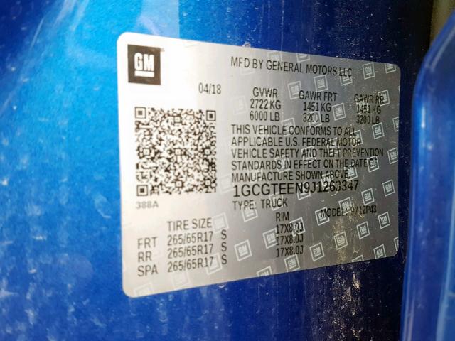 1GCGTEEN9J1263347 - 2018 CHEVROLET COLORADO Z BLUE photo 10