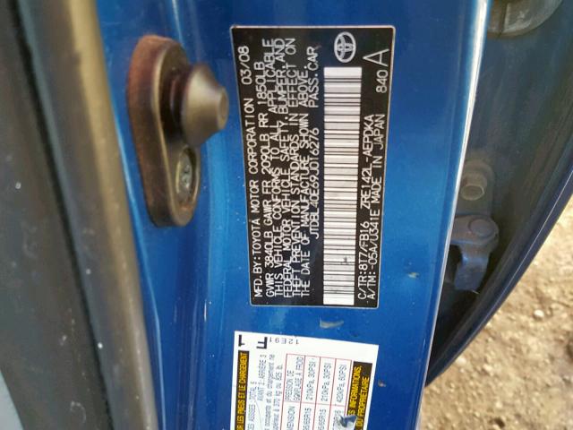 JTDBL40E69J016276 - 2009 TOYOTA COROLLA BA BLUE photo 10