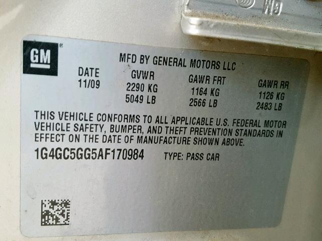 1G4GC5GG5AF170984 - 2010 BUICK LACROSSE C GOLD photo 10
