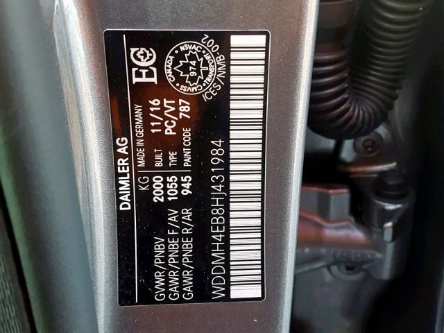 WDDMH4EB8HJ431984 - 2017 MERCEDES-BENZ B250 GRAY photo 10