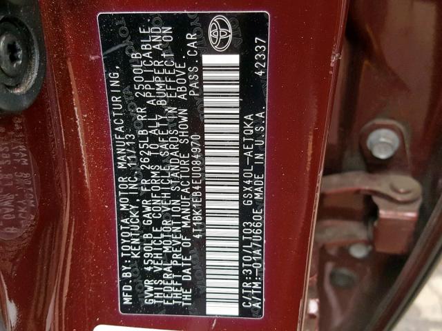 4T1BK1EB4EU084970 - 2014 TOYOTA AVALON BAS BURGUNDY photo 10