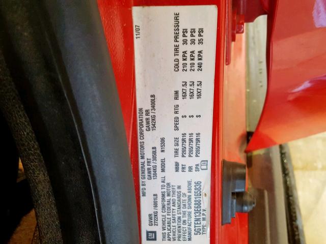 5GTEN13E688165836 - 2008 HUMMER H3 RED photo 10