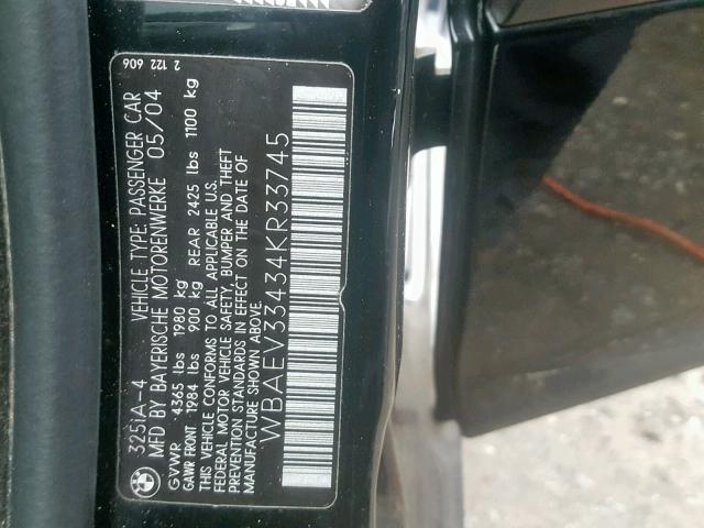 WBAEV33434KR33745 - 2004 BMW 325 I BLACK photo 10