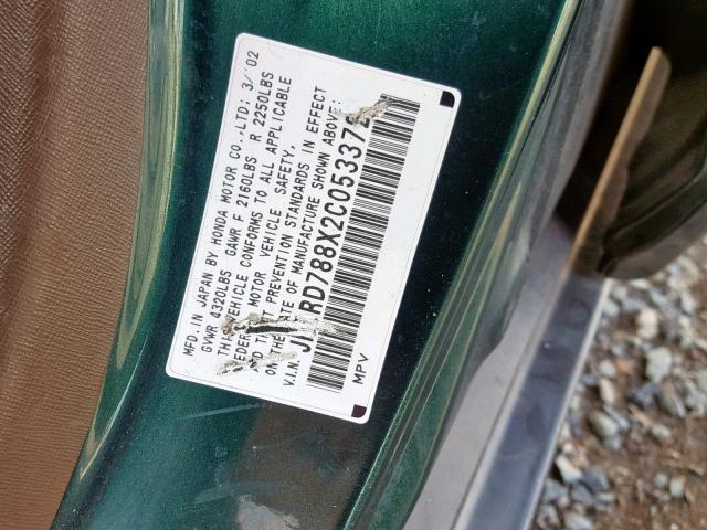 JHLRD788X2C053372 - 2002 HONDA CR-V EX 绿色 照片 10