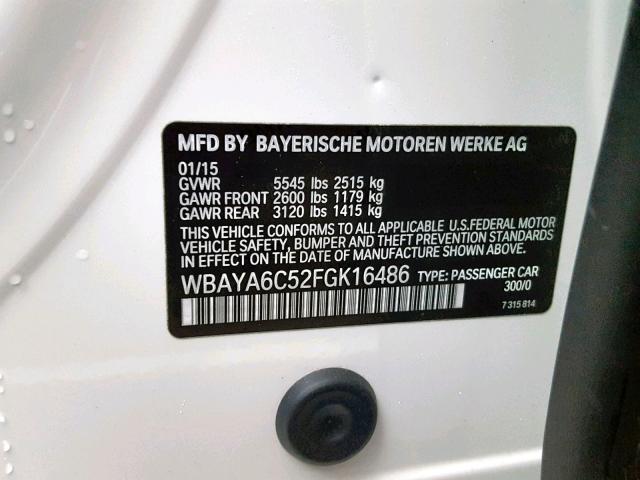 WBAYA6C52FGK16486 - 2015 BMW 740 I WHITE photo 10