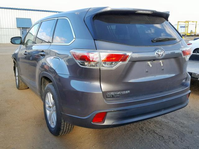 5TDZARFH3FS016186 - 2015 TOYOTA HIGHLANDER GRAY photo 3