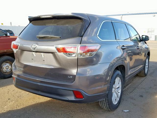 5TDZARFH3FS016186 - 2015 TOYOTA HIGHLANDER GRAY photo 4