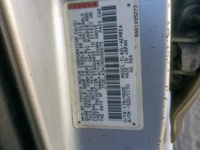 JT2EL43A1M0095675 - 1991 TOYOTA TERCEL DEL SILVER photo 10