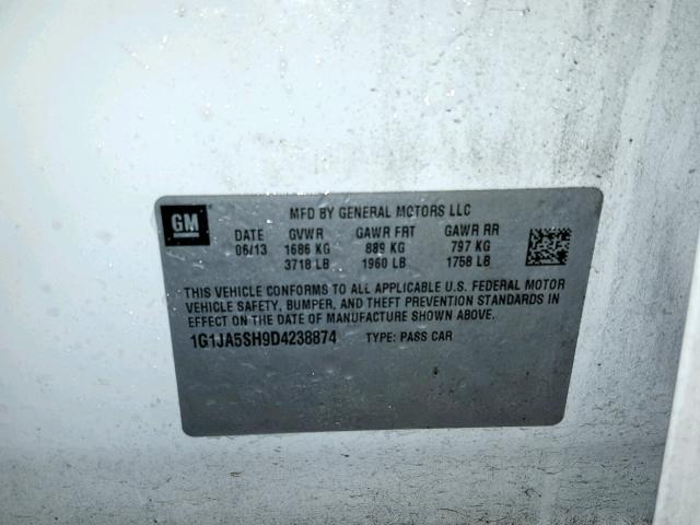 1G1JA5SH9D4238874 - 2013 CHEVROLET SONIC LS 白色 照片 10