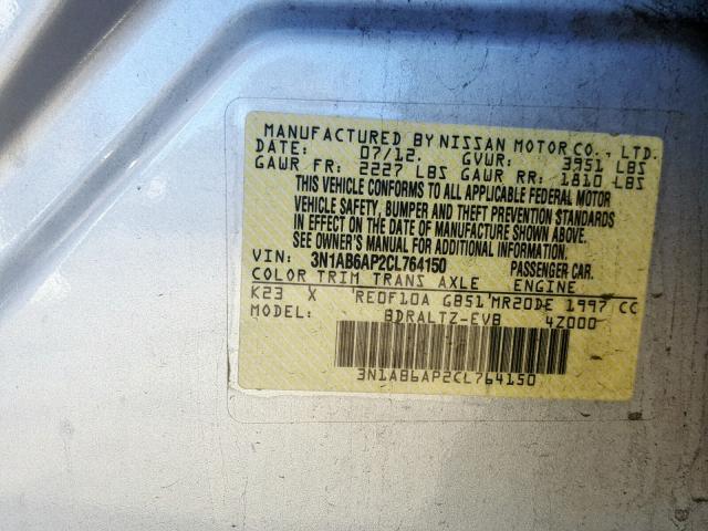 3N1AB6AP2CL764150 - 2012 NISSAN SENTRA 2.0 SILVER photo 10