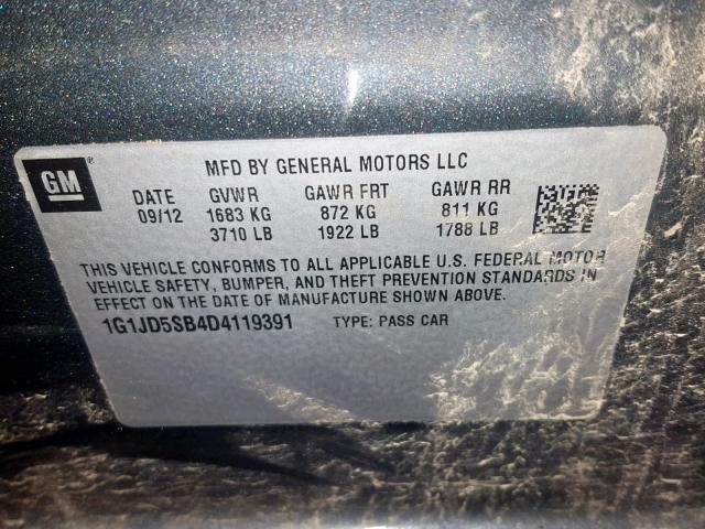 1G1JD5SB4D4119391 - 2013 CHEVROLET SONIC LT ნაცრისფერი ფოტო 10