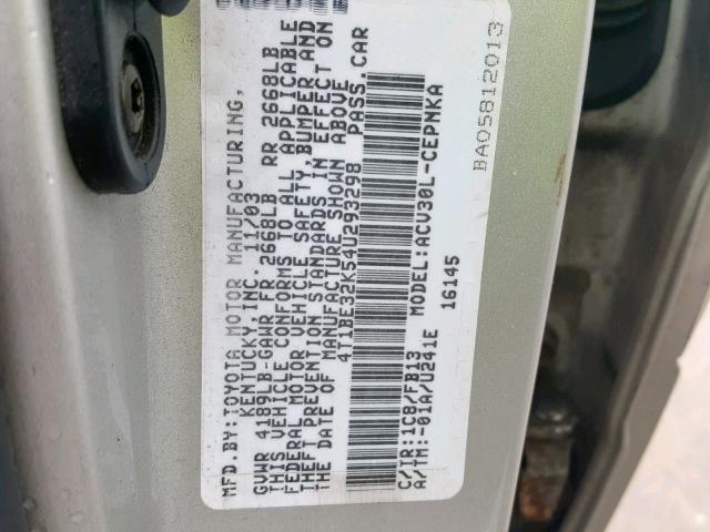 4T1BE32K54U293298 - 2004 TOYOTA CAMRY LE SILVER photo 10