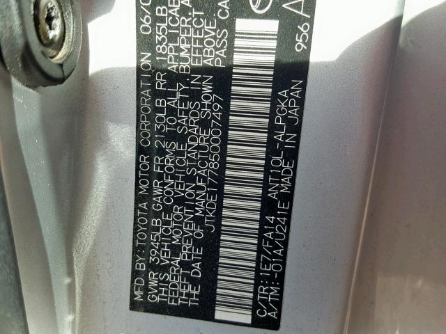 JTKDE177850007497 - 2005 TOYOTA SCION TC Gümüş foto 10