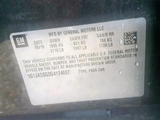 1G1JA5SG0G4174607 - 2016 CHEVROLET SONIC LS 灰色 照片 10