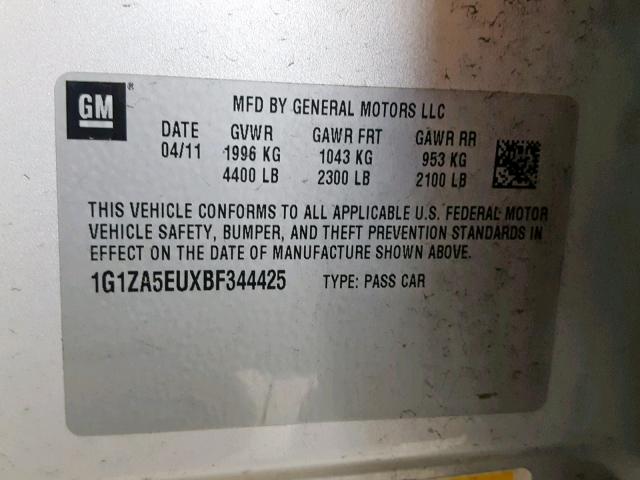 1G1ZA5EUXBF344425 - 2011 CHEVROLET MALIBU LS Gümüş foto 10