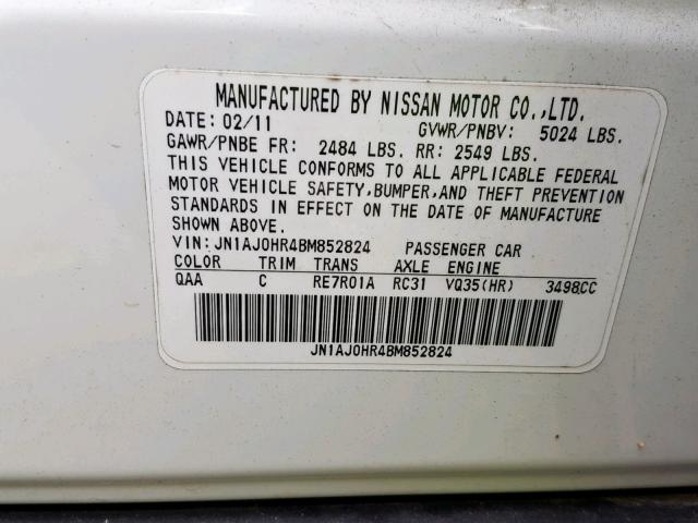 JN1AJ0HR4BM852824 - 2011 INFINITI EX35 BASE CHARCOAL photo 10