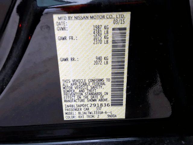 1N4BL3AP0FC291836 - 2015 NISSAN ALTIMA 3.5 黑色 照片 10