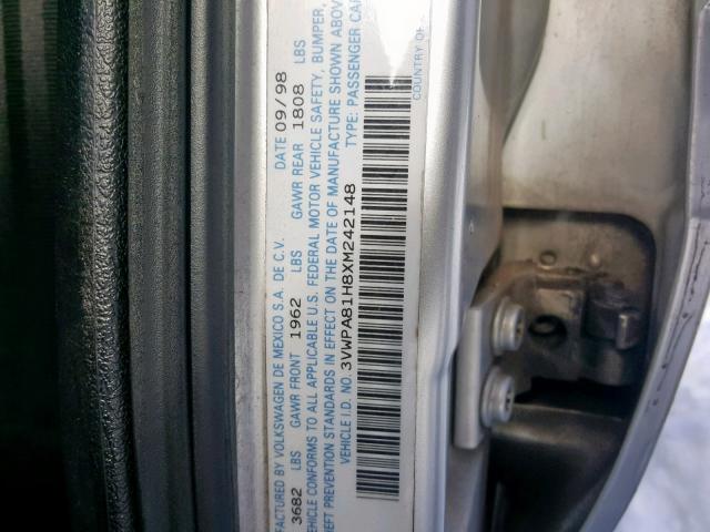 3VWPA81H8XM242148 - 1999 VOLKSWAGEN JETTA WOLF SILVER photo 10