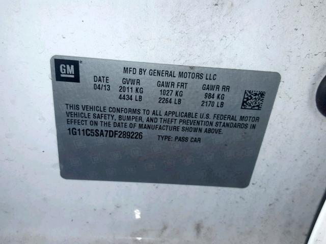 1G11C5SA7DF289226 - 2013 CHEVROLET MALIBU 1LT 白色 照片 10