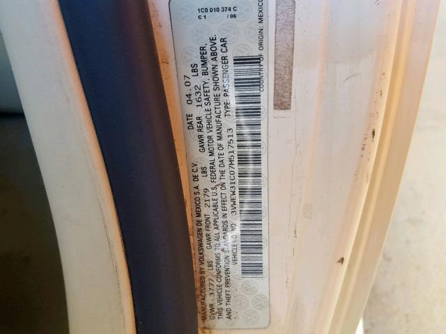 3VWEW31C07M517513 - 2007 VOLKSWAGEN NEW BEETLE Creme Foto 10