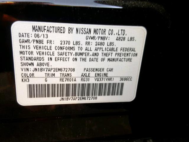 JN1BV7AP2EM672708 - 2014 INFINITI Q50 BASE BLACK photo 10