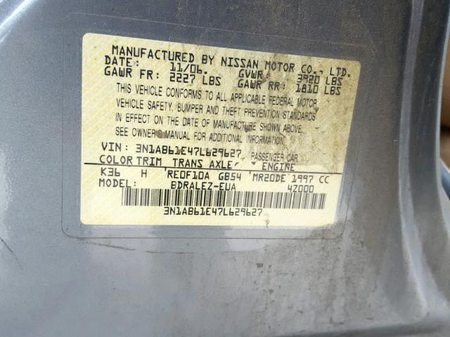 3N1AB61E47L629627 - 2007 NISSAN SENTRA 2.0 GRAY photo 10