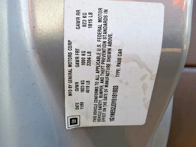 1G1NE52J3Y6181803 - 2000 CHEVROLET MALIBU LS Gris foto 10