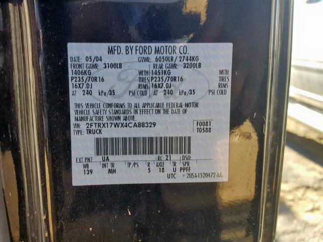 2FTRX17WX4CA88329 - 2004 FORD F-150 HERI BLACK photo 10