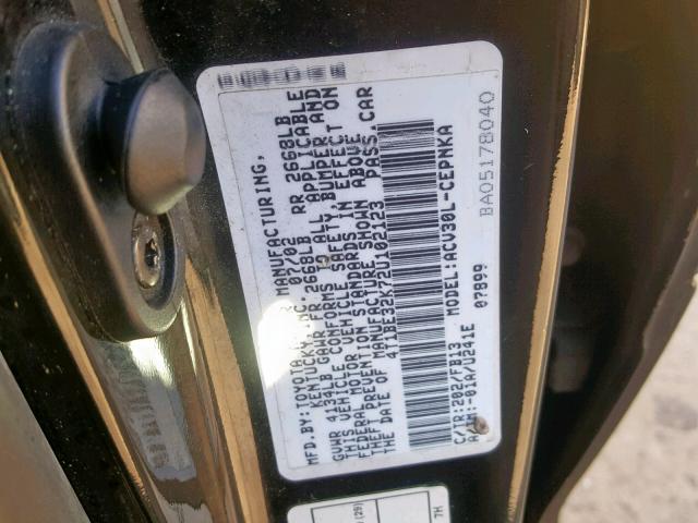 4T1BE32K72U102123 - 2002 TOYOTA CAMRY LE Черный фото 10