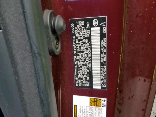 JTKDE177150051275 - 2005 TOYOTA SCION TC მუქწითელი ფოტო 10