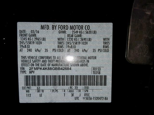 2FMPK4K88GBB42684 - 2016 FORD EDGE TITAN BLACK photo 10