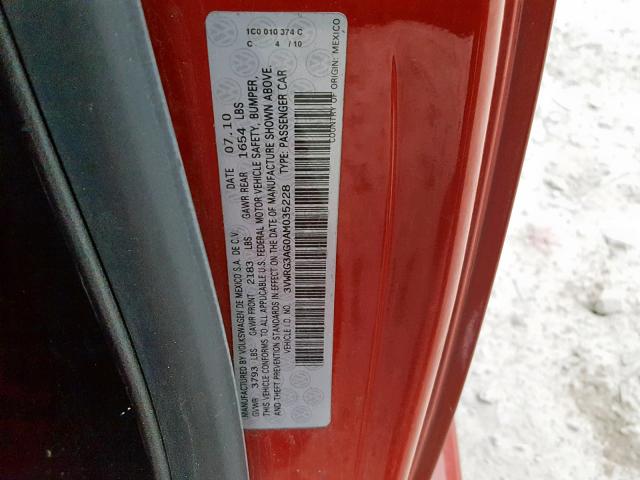 3VWRG3AG0AM035228 - 2010 VOLKSWAGEN NEW BEETLE Rot Foto 10