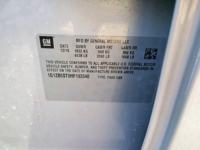 1G1ZB5ST0HF193340 - 2017 CHEVROLET MALIBU LS Gümüş foto 10