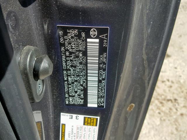 JTKJF5C70GJ017662 - 2016 TOYOTA SCION TC გრაფიტი ფოტო 10