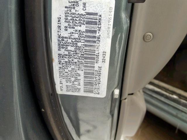 4T1BF28B3YU111375 - 2000 TOYOTA AVALON XL 灰色 照片 10