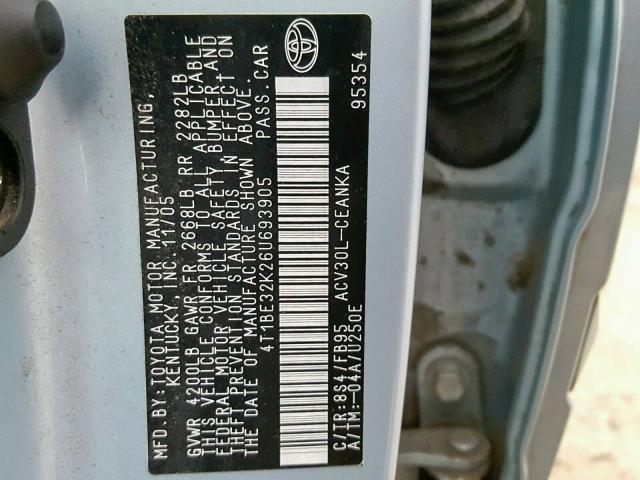 4T1BE32K26U693905 - 2006 TOYOTA CAMRY LE BLUE photo 10